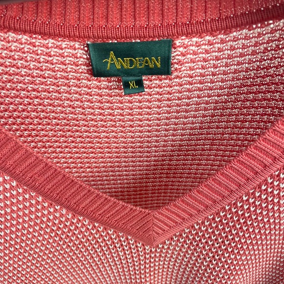 Mens Andean V Neck Sweater Coral White Knit XL - Picture 12 of 12